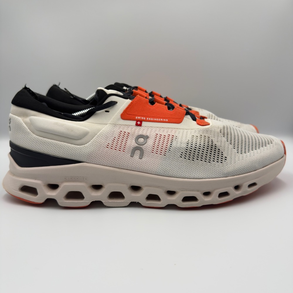 On Cloudstratus Mens Size 12.5 Running Shoes CloudTec White Orange 3MD30110248
